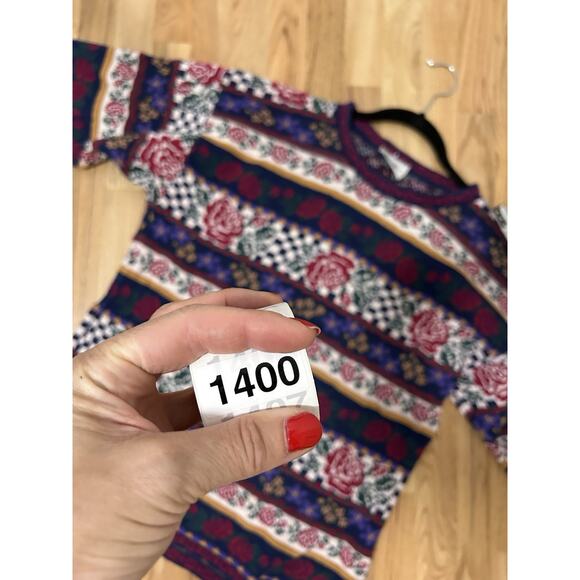 80's Vintage 3D Knit Floral Rose Sweater Size Large Cotton Grandma Cottage - Picture 9 of 9